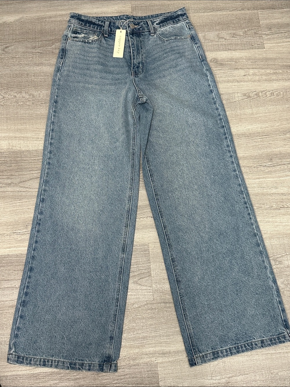 Copper Key Wide-Leg Jeans in Faded Blue Denim